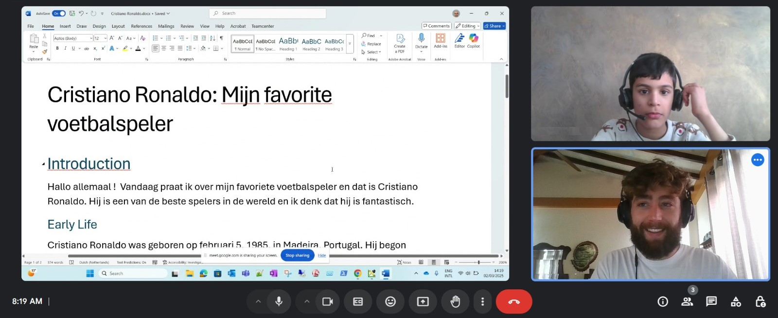 Private Dutch lesson with Stijn and student Samay